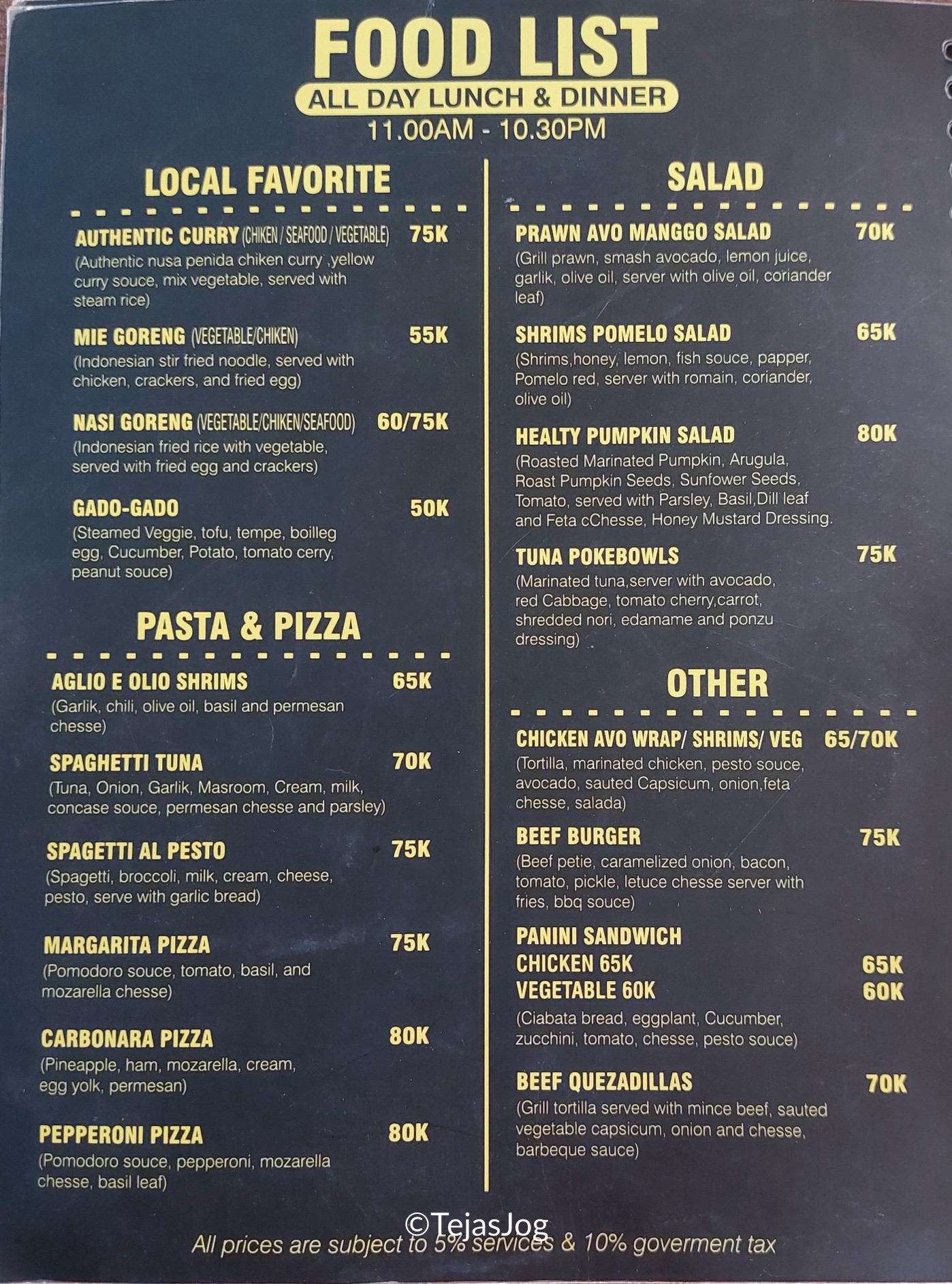 Menu at The Garuda