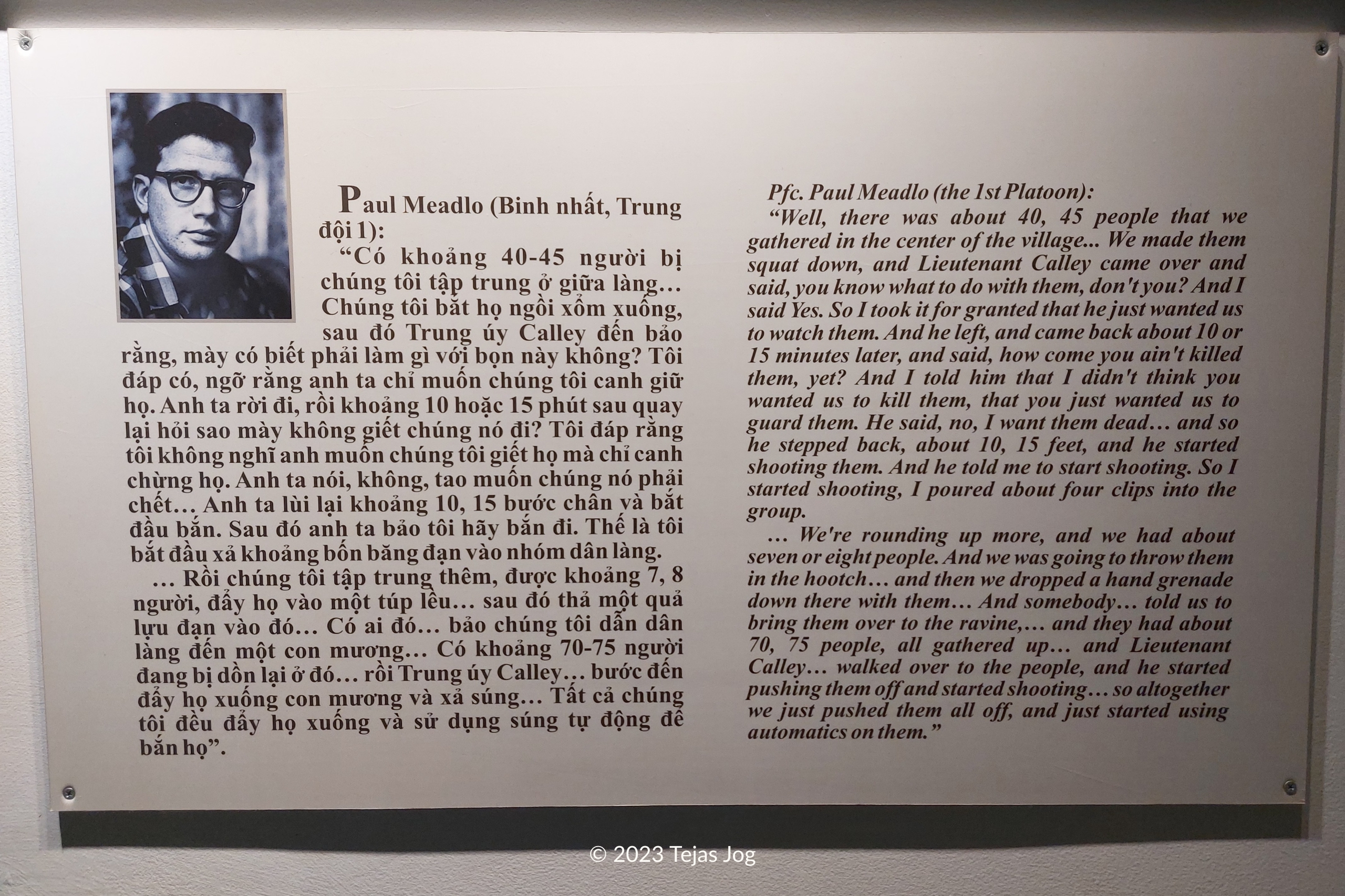 Testimony of Pfc. Paul Meadlo regarding the My Lai massacre