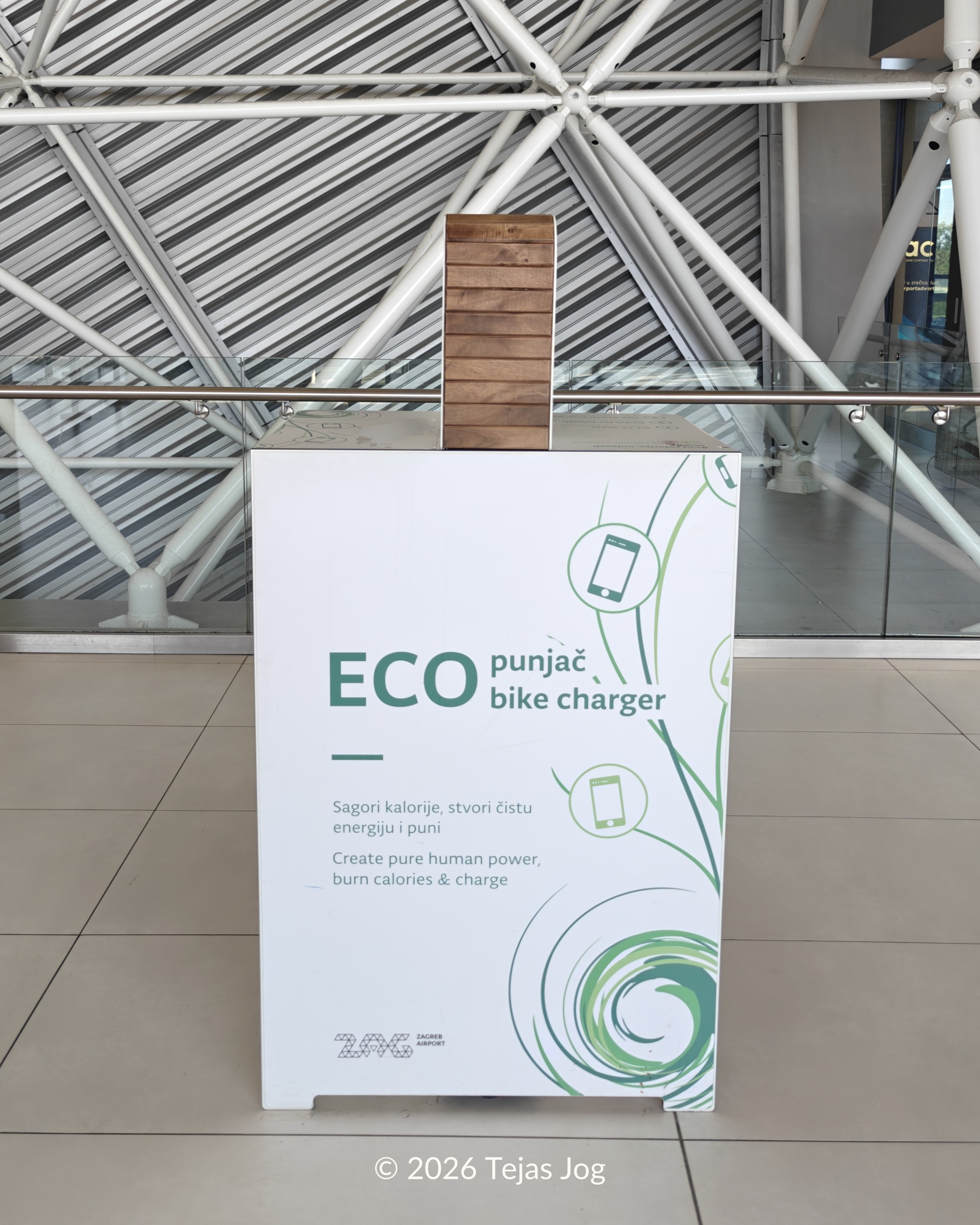 Stationary cycles to charge mobile devices at Franjo Tuđman International Airport Zagreb